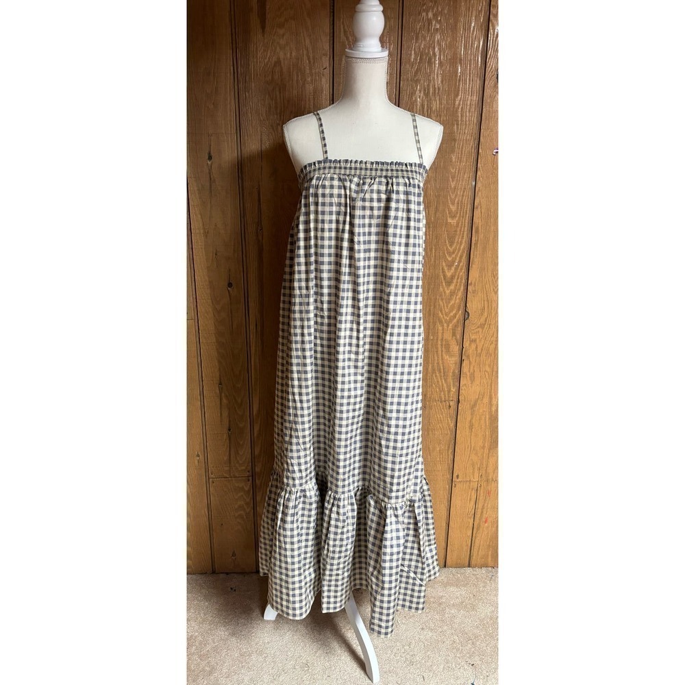 WeWoreWhat Beige and White Gingham Spaghetti Strap Maxi Dress